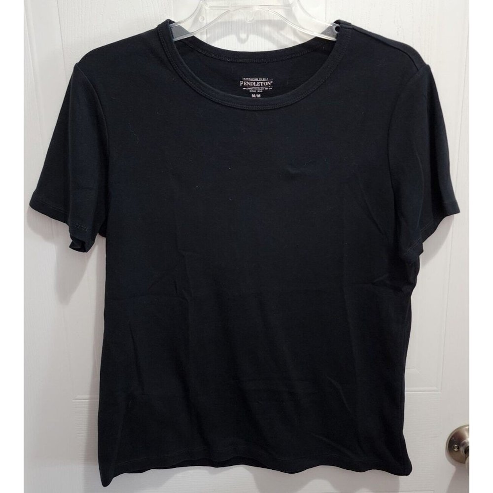 Pendleton Women's Short Sleeve Casual Pullover Tee Shirt Top Solid Black Size M